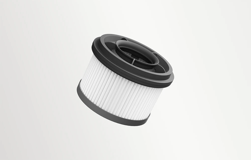 Filtru rotund alb pentru aspirator pe fundal gri