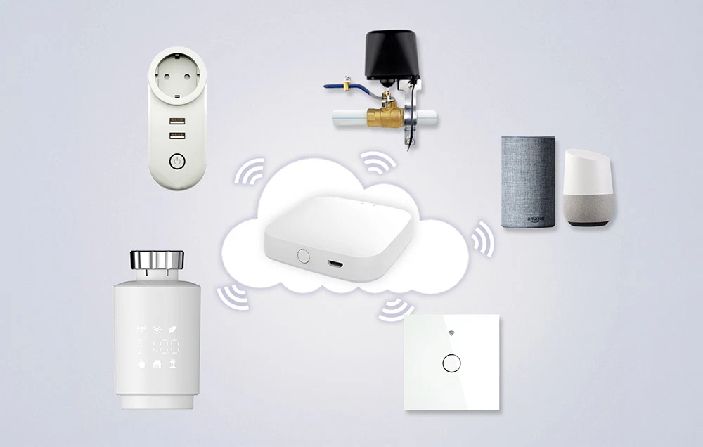 Un cap termostatic conectat wireless la un panou de control și la alte dispozitive inteligente din casă.