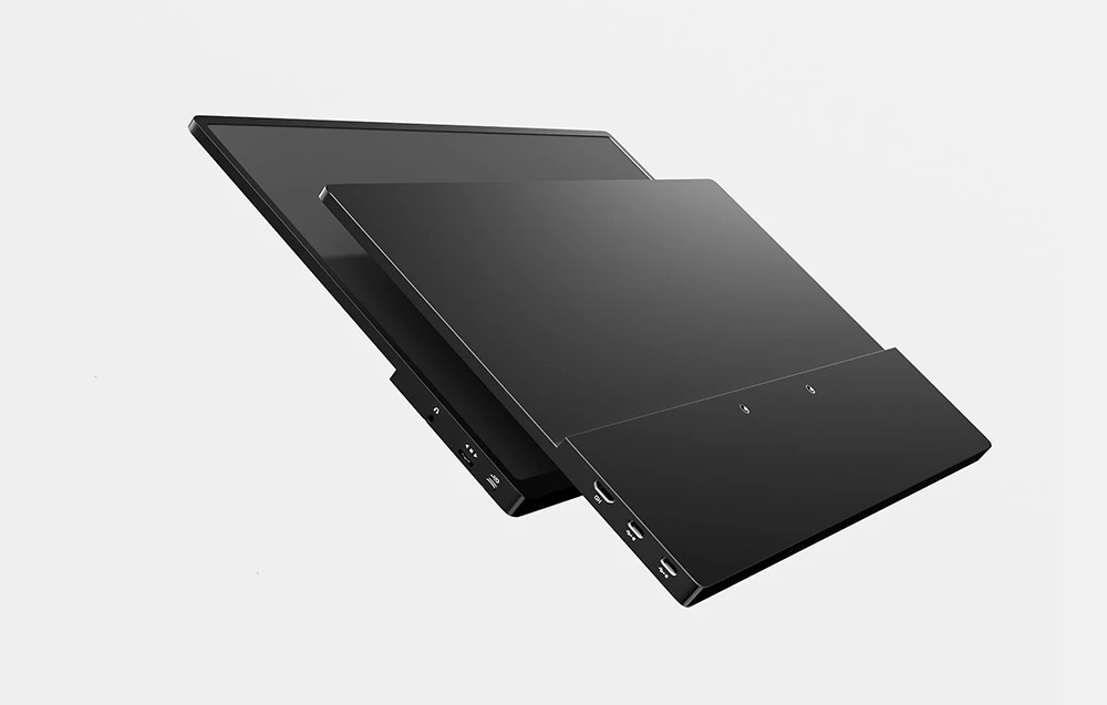 Două panouri negre ale monitorului ZEUSLAP afișate cu un capac magnetic și porturi laterale vizibile