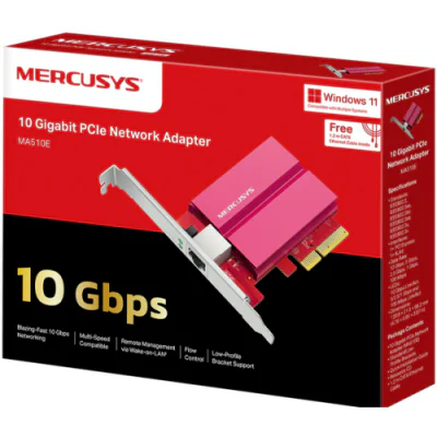 10 Gigabit PCIe Network Adapter SPEED: 10 Gbps SPEC: 1×RJ45,  Full-Height Bracket/Low-Profile Bracket FEATURE: Multi-Speed Compatibility, Wake on LAN, Flow Control
