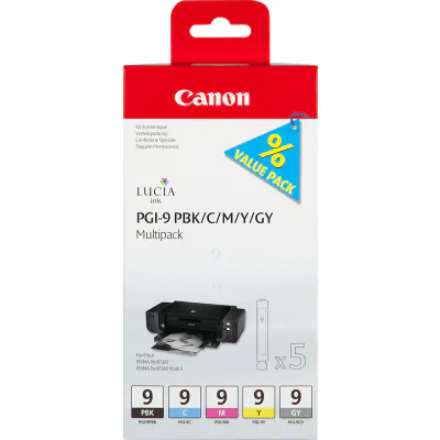 Canon PGI-9 PBK/C/M/Y/GY 5 Ink Cartridge Multipack, Standard Yield, Cyan, Grey, Magenta, Photo black, Yellow, 5 pc(s), Multi pack