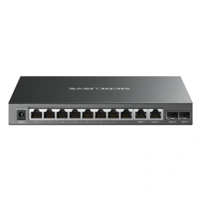 12-Port Gigabit Desktop Switch with 8-Port PoE+ PORT: 8× Gigabit PoE+ Ports, 2× Gigabit Non-PoE Ports, 2× Gigabit SFP Slots SPEC: Compatible with 802.3af/at PDs, 110 W PoE Power, Desktop Steel Case, Wall Mounting FEATURE: Extend Mode for 250m PoE Tra