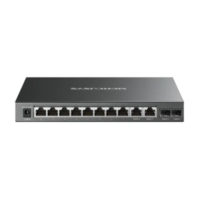 12-Port Gigabit Desktop Switch with 8-Port PoE+ PORT: 8× Gigabit PoE+ Ports, 2× Gigabit Non-PoE Ports, 2× Gigabit SFP Slots SPEC: Compatible with 802.3af/at PDs, 110 W PoE Power, Desktop Steel Case, Wall Mounting FEATURE: Extend Mode for 250m PoE Tra