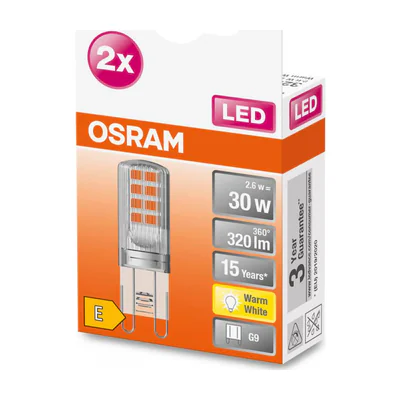 2 Becuri LED Osram PIN, G9, 2.6W (30W), 320 lm, lumina calda (2700K)