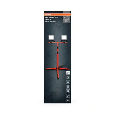 2 Proiectoare LED (lampa de lucru) cu stativ OSRAM Worklight Tripod,2x30W, 220-240V, 2x2700 lm, lumina neutra(4000K), IP65/IK06/IP44,inaltime ajustabila 1.8m, Aluminiu