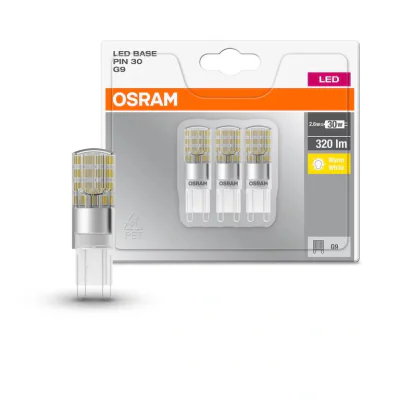 3 Becuri LED Osram Base PIN, G9, 2.6W (30W), 320 lm, lumina calda(2700K)