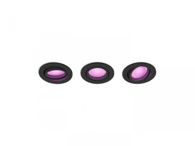 3 Spoturi LED RGB incastrate Philips Hue Centura, Bluetooth, GU10 ,3x5.7W, 1050 lm, lumina alba si color (2000-6500K), IP20, 9cm, Negru