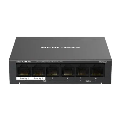6-Port Gigabit Desktop Switch with 4-Port PoE+ PORT: 4× Gigabit PoE+ Ports, 2× Gigabit Non-PoE Ports SPEC: Compatible with 802.3af/at PDs, 65 W PoE Power, Desktop Steel Case, Wall Mounting FEATURE: Extend Mode for 250m PoE Transmitting, Priority Port