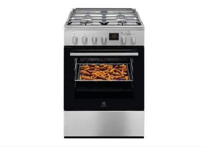 60x60 cm; Mixt; 4 arzatoare gaz; Gratare fonta; Cuptor electric multifunctional (11 functii); Plus Steam -gatire cu abur; AirFry; Siguranta plita;  Timer cu display electronic; Aprindere integrata; Iluminare cuptor; Grill electric; Usa cu 2 straturi 