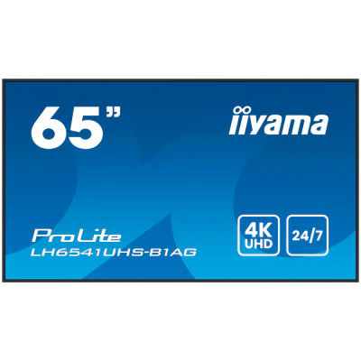 65" 3840x2160, 4K UHD IPS panel, 1% Haze, Landscape and Portrait mode, Speakers 2x 10W, 3x HDMI, 500cd/m2, Media Play USB Port, Control LAN / RS232C, VESA 500x500 -wallmount included "LH6541UHS-B1AG"