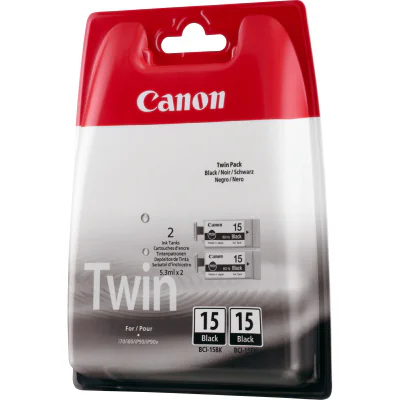 Canon BCI-15BK Black Ink Cartridge (Twin Pack), Black, Pigment-based ink, 2 pc(s), 242 pages, Multi pack