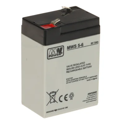 Acumulator AGM 5Ah 6V seria MW Power, MWS5-6, terminal de conexiune F1, dimensiuni: 107x47x70 mm, greutate 0,80 kg