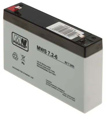 Acumulator AGM 7.2Ah 6V seria  MW Power, MWS7.2-6, terminal de conexiune F1, dimensiuni 151×35×94 mm, greutate 1,13 kg