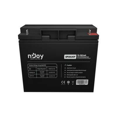 Acumulator NJOY GP1812CF 12V 181x77x167mm, Cycle use 14.4V- 15.0V max. current 5.4A, Float use 13.5V- 13.8V, Terminal T3 (M5), Power 70.2W/ cell