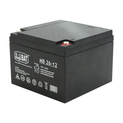 Acumulator VRLA AGM fara intretinere Megabat MB26-12; Capacitate:26Ah; Voltaj: 12V; Terminal: M5; dimensiuni: 166 × 175 × 125mm; greutate: 7.7kg