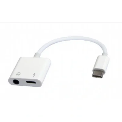 GEMBIRD USB type-C plug to stereo 3.5mm audio adapter cable with extra power socket white