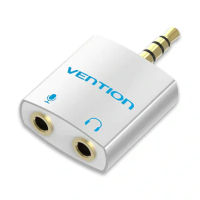 Adaptor audio Vention, Jack 3.5mm TRRS (T) la 2 x Jack 3.5mm (M) mic si audio, conectori auriti, argintiu, "BDBW0"