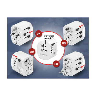 ADAPTOR GEMBIRD, universal, conectori: US/UK/EU/AU, 1x USB Type-C 15W, 2x USB-A 12W, siguranta 10A, max. 2300W, alb, "TPA-EU2A1C15-01-W"