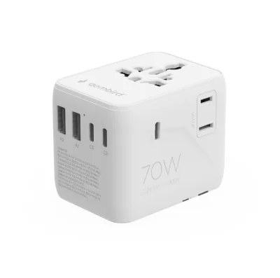 ADAPTOR GEMBIRD, universal, conectori: US/UK/EU/AU, 2x USB Type-C PD 70W, 2x USB-A 15W, siguranta 10A, max. 2500W, alb, "TPA-2A3C70-01-W"