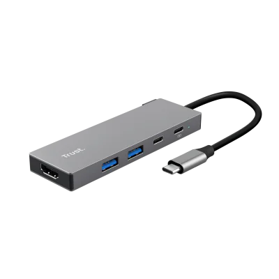 Adaptor Trust Dalyx 5-in-1 USB-C 3.2 gen 1, lungime cablu 10cm, gri
