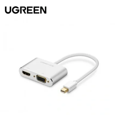 ADAPTOR video Ugreen, "MD115", mini DP(T) la 1 x VGA(M) 1080P/60Hz si 1 x HDMI(M) 4K/30Hz, metalic, alb "20421" - 6957303824212