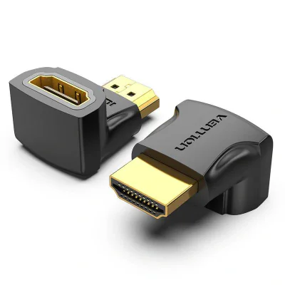 Adaptor video Vention, HDMI(T) la HDMI(M), rezolutie maxima 4K la 60Hz, conectori auriti, unghi 90 grade, invelis PVC, adaptor vertical, negru, "AIPB0" - 6922794747913