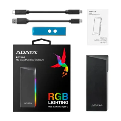 ADATA AEC700GU32G2-CGY, SSD enclosure, M.2, PCI Express, Serial ATA, USB connectivity, Black