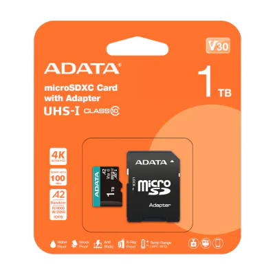 ADATA AUSDX1TUI3V30SA2-RA1, 1 TB, MicroSDXC, Class 10, UHS-I, 100 MB/s, 85 MB/s