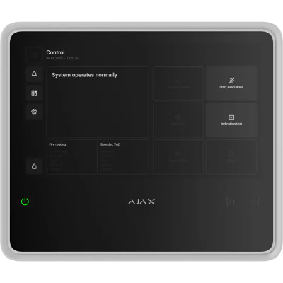 Ajax EN54 Fire Hub WH - Panou de control wireless pentru alarmă de incendiu cu ecran tactil de 10,1, LAN, WiFi si 2 comunicatoare LTE cu o capacitate de până la 200