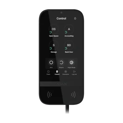 AJAX FIBRA Keypad TouchScreen BL SUPERIOR - Tastatura cu ecran tactil adresabila cu fir, cu cititor RFID încorporat (Mifare DESIFire) si Bluetooth, care permite armarea sistemului, arm