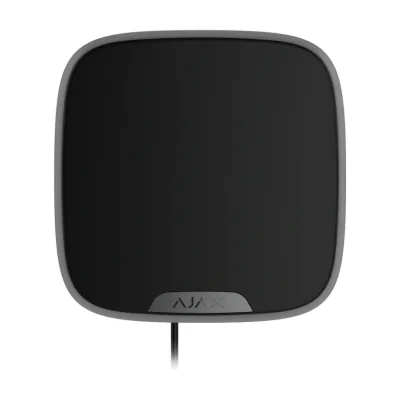 AJAX FIBRA StreetSiren DD BL SUPERIOR - Sirena cu fir cu încuietoare tip clip pentru o placa frontala de marcă. Proiectata pentru utilizare în exterior si interior, neagra