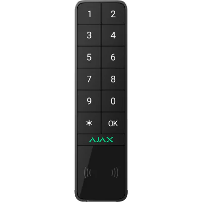 Ajax KeyPad Outdoor BL - Tastatură wireless pentru sistemele Ajax. Suportă autentificare prin smartphone, taguri, carduri si cod. Se poate folosi atat la exterior ca