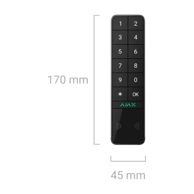 Ajax KeyPad Outdoor BL - Tastatură wireless pentru sistemele Ajax. Suportă autentificare prin smartphone, taguri, carduri si cod. Se poate folosi atat la exterior ca
