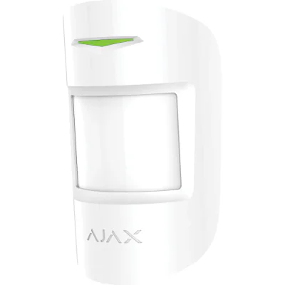AJAX MotionProtect Plus WH - Detector wireless cu dubla tehnologie PIR + MW 24GHz, imunitate PET până la 20kg / 50cm înăltime, alb