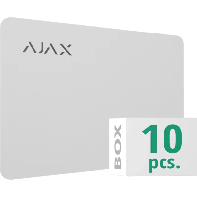 Ajax Pass white (10pcs) - Carduri AJAX RFID, functioneaza cu tastatusa Ajax KeypadPlus. Tehnologia Mifare DESIFire, criptare AES128 biti. Culoare alba, ambalaj de 10