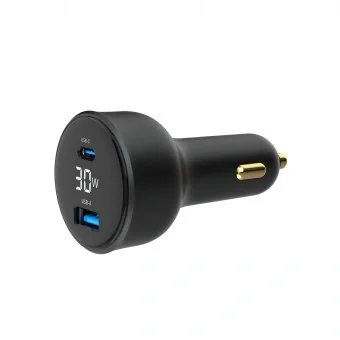GEMBIRD 2-port USB car fast charger Type-C PD LCD 30 W black