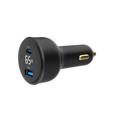 GEMBIRD 2-port USB car fast charger Type-C PD LCD 65 W black