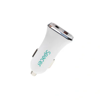 Alimentator auto SPACER QC si PD 38W total max, USB Quick Charge 18W; Power Delivery 20W, 38W total max., 1 x USB + 1 x USB Type-C, pt. bricheta auto, alb