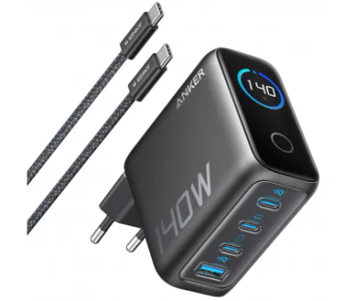 Anker Incarcator retea 140W Digital Display 3x USB-C 1x USB-A PD 3.1 cablu USB-C inclus Negru