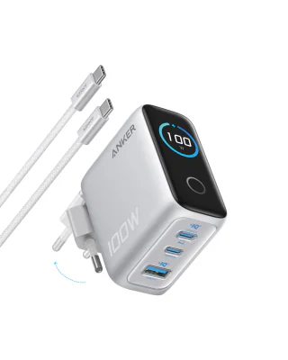 Alimentator retea Anker "Smart Display", 100 W, porturi: 2x USB-C, 1x USB-A, Silver "B121BG41" -0194644291754