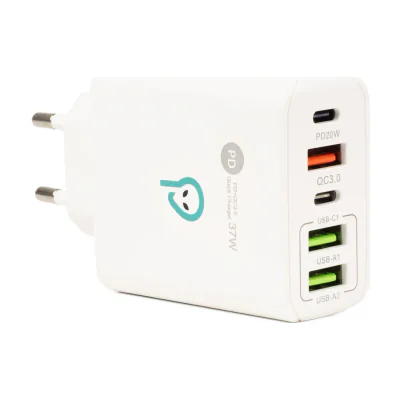 Incarcator retea Spacer QC 38W, 5 x porturi: USB Type-C PD x 1m USB Type-C x 1, USB Quick Charge x 1, USB x 2, alb