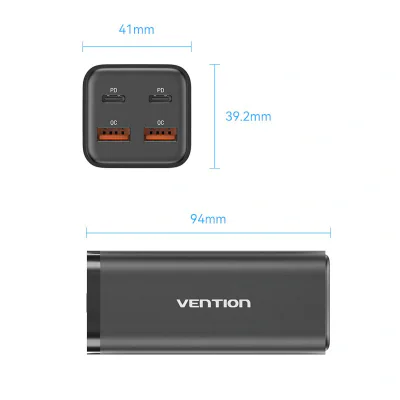 Alimentator retea Vention, 2 x USB-C (100W/100W), 2 x USB-A (18W/18W), GaN, PD, QC, Cablu alimentare 1.5m built-in, Cablu USB-C 1m inclus, negru, "FBSBG-EU"