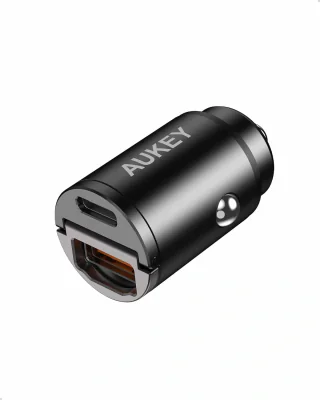 Alimentator Smartphone auto Aukey, CC-A3, 30W, fast charge, alimentare bricheta, 1 x USB-C, 1 x USB-A, negru, "LLTSN1017990" - 608119202393