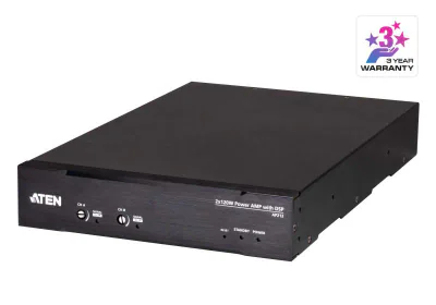 Amplifficator audio ATEN AP212-AT-G. Vârf de putere pe canal: 240 W, Clasa amplificatorului: D, THD, distorsiune armonică totală: 0,1%. Tip de conectivitate difuzoare: Euroblock, Tip conector RS-232: 3-pini. Tip de sursă de curent: AC, Tensiune AC int