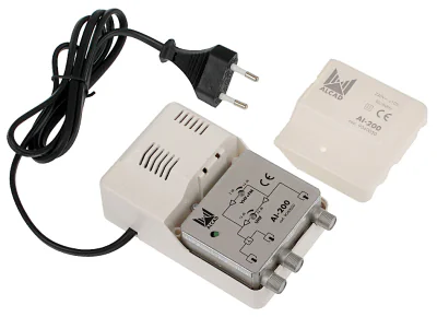 Amplificator de antenă ALCAD AI-200, 40-318 MHz, 1 intrare / 2 ieșiri