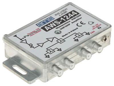 Amplificator de antenă AMS AWS-1244, 87-790 MHz, 1 intrare / 4 ieșiri