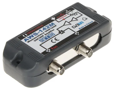 Amplificator de antenă AMS AWS-142M, 87-694 MHz, 1 intrare / 2 ieșiri