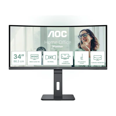AOC CU34P3CV, 86.4 cm (34"), 3440 x 1440 pixels, UltraWide Quad HD, LED, 4 ms, Black