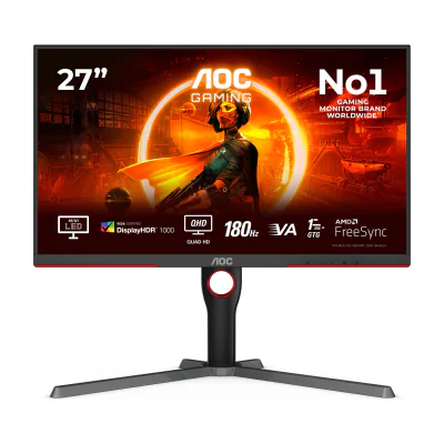 AOC G3 Q27G3XMN/BK, 68.6 cm (27"), 2560 x 1440 pixels, 2K Ultra HD, LED, 1 ms, Black, Red