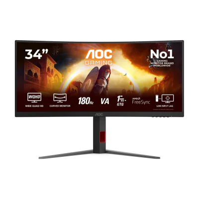 AOC G4 CU34G4, 86.4 cm (34"), 3440 x 1440 pixels, Wide Quad HD, LED, 1 ms, Black, Red